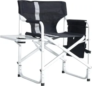 Camping Chair, 1-Piece Padded Folding Outdoor Chair with Side Table and Storage Pockets,Lightweight Oversized Directors Chair for Indoor, Outdoor Camping, Picnics and Fishing (1, Black   Gray)