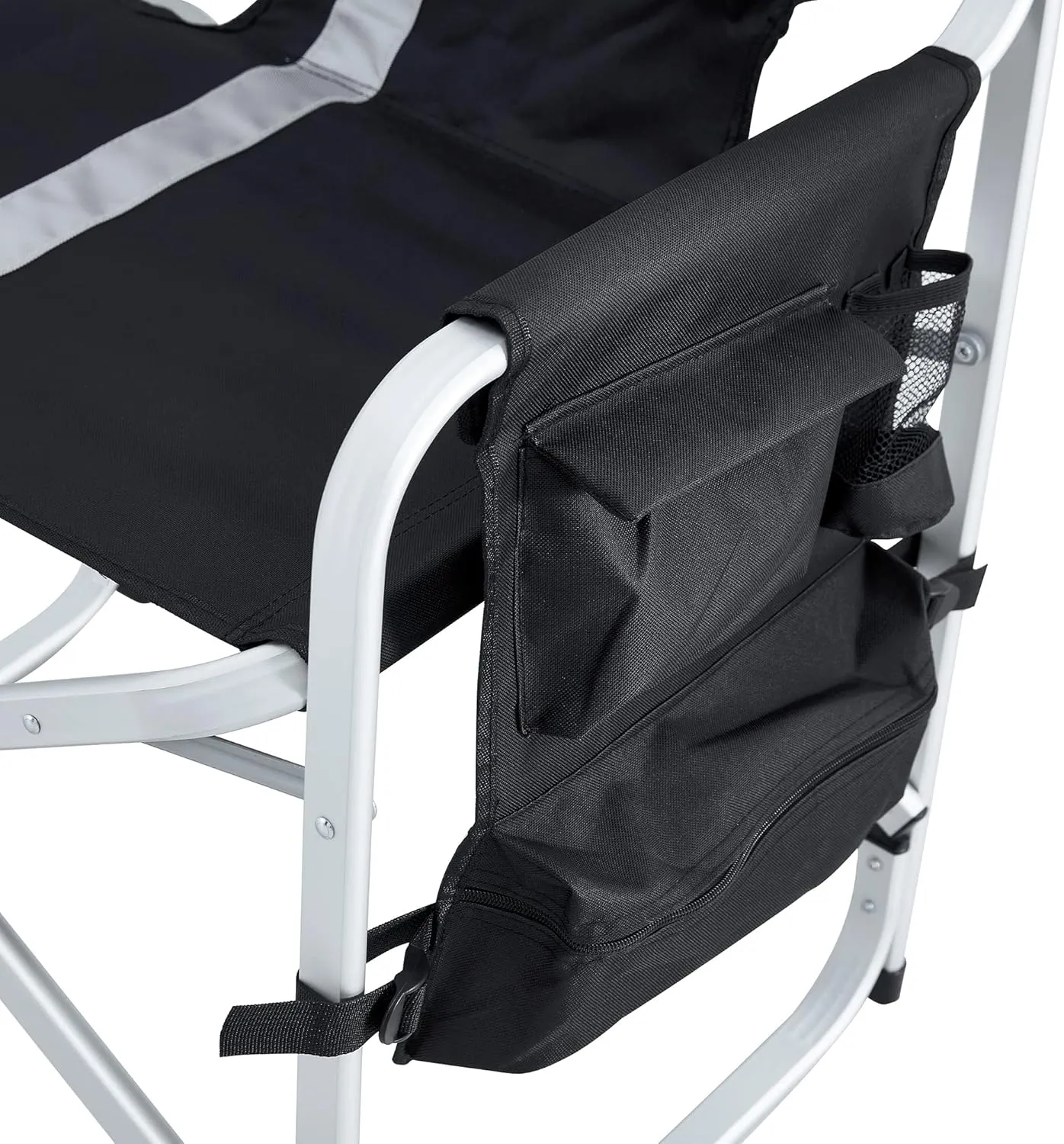 Camping Chair, 1-Piece Padded Folding Outdoor Chair with Side Table and Storage Pockets,Lightweight Oversized Directors Chair for Indoor, Outdoor Camping, Picnics and Fishing (1, Black   Gray)