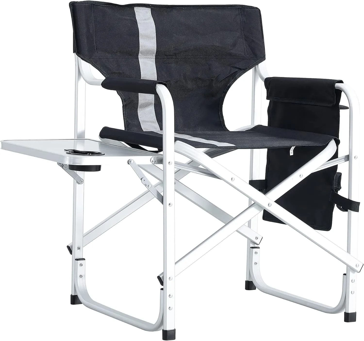 Camping Chair, 1-Piece Padded Folding Outdoor Chair with Side Table and Storage Pockets,Lightweight Oversized Directors Chair for Indoor, Outdoor Camping, Picnics and Fishing (1, Black   Gray)