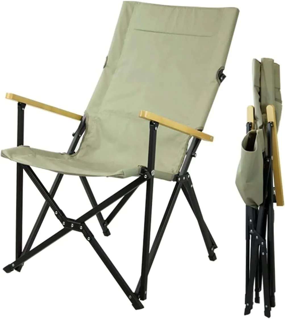 Camping Chair Beach Chair Whit Wooden Armrest Outdoor Camping Leisure Seat Folding Aluminum Folding Recliner for Hiking Fishing Folding Chair