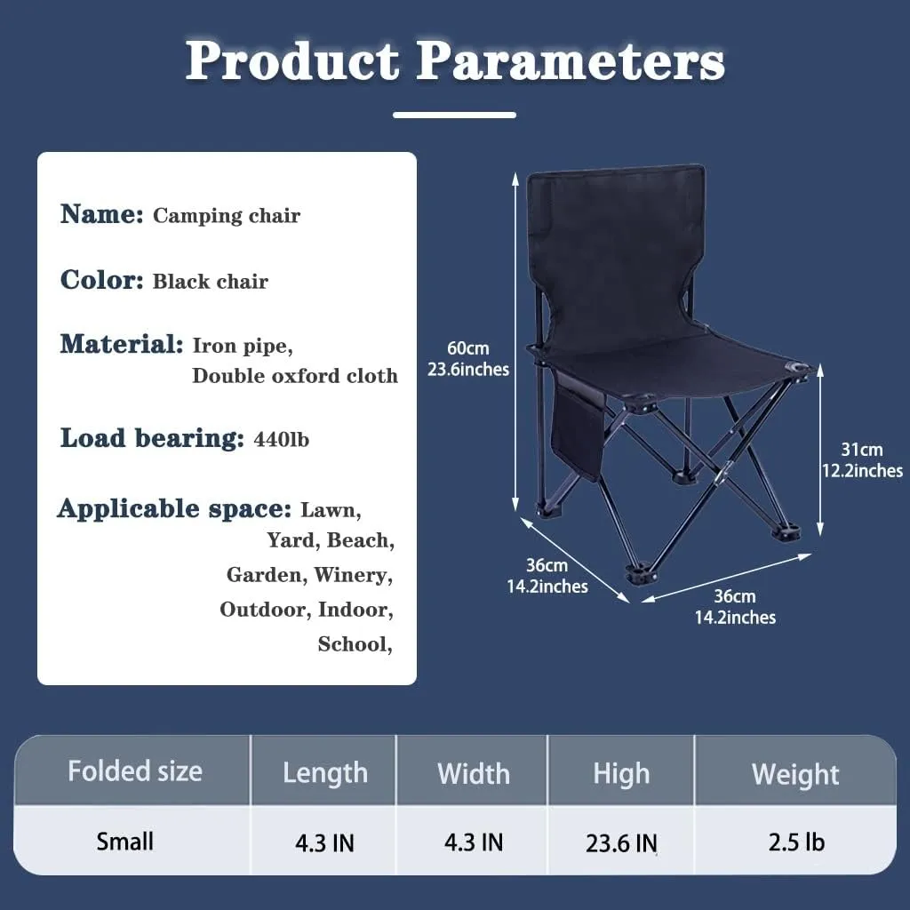 Camping Chair Camping Chair Folding Lightweight Outdoor Fishing Chair with Back Pocket, Art Student Drawing Folding Chair, Beach Chair with Carrying Bag, 3 Sizes