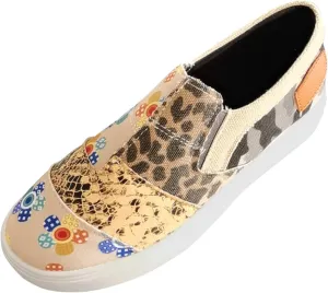 Canvas Shoes for Women Slip On Fashion Sneakers Low Top Casual Loafers Women's Slip On Shoe Canvas Sneakers Womens Tennis Shoes Flat Dress Work Shoe Stitching Printed Breathable Lightweight Walking