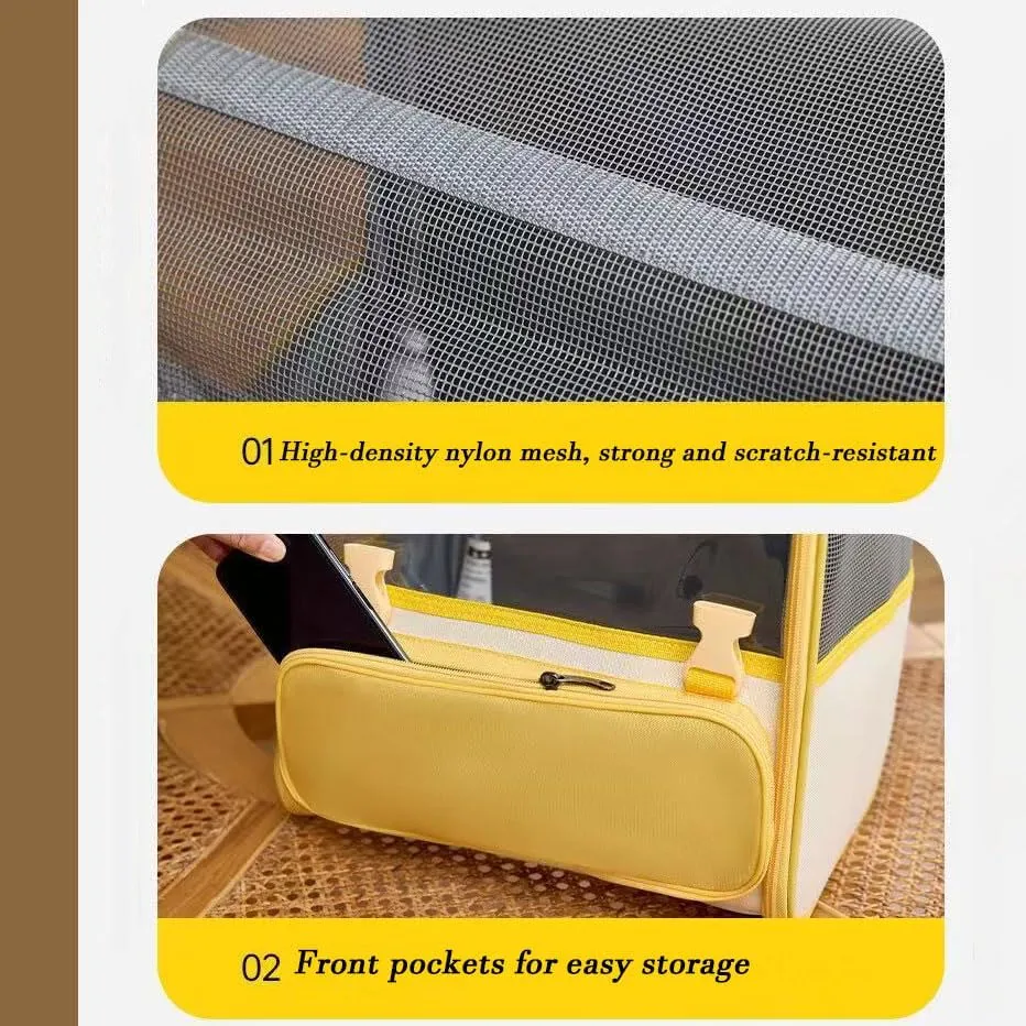 Car Cat Carrier for Toyota iQ 2008-2015, Pet Carrier Travel Bag for Small Medium Cats with Mesh Ventilation, Breathable Foldable for Airplane, Car, Vet Visits,Yellow