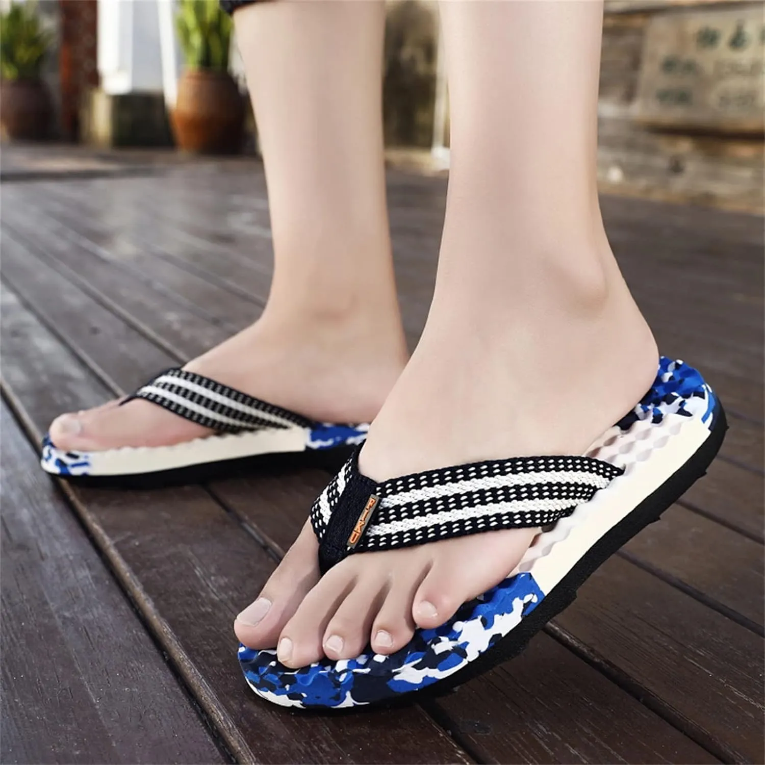 Casual Thong Sandals Outdoor Fashion Summer Men Flip Flops Flat Bottom Non Slip Light Slip On Comfortable Colorblock Camouflage Pattern