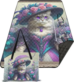 Cat Queen Fashion Kitten Sandproof Beach Blanket Waterproof, Outdoor Blankets for Grass Picnic Supplies Foldable Mat, 118" x 80"