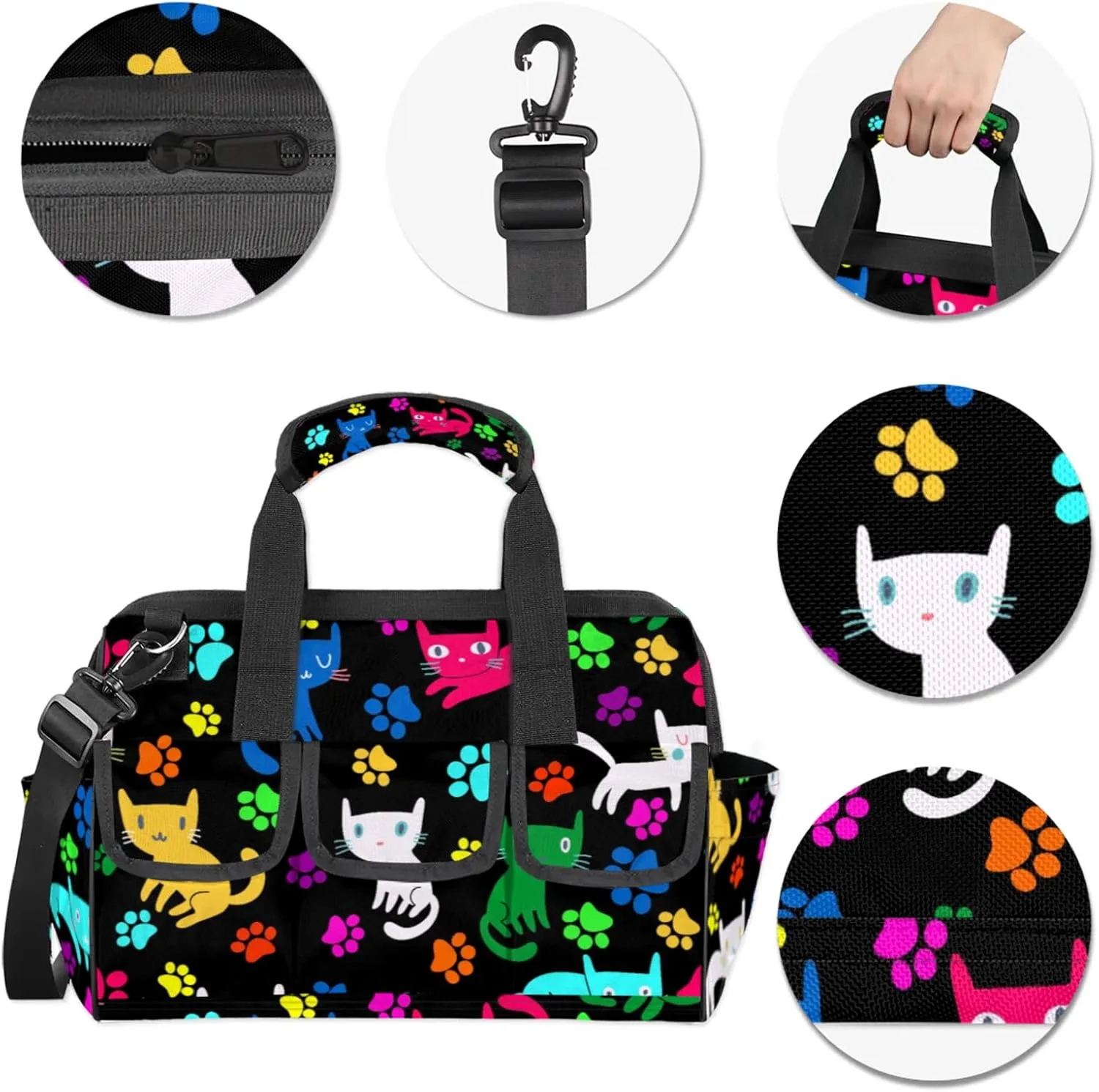 Cats Paw Heavy Duty Tool Bags for Men and Women 14.8 Inch, Soft Wide Mouth Tool Tote Organizer Bag with Adjustable Shoulder Strap