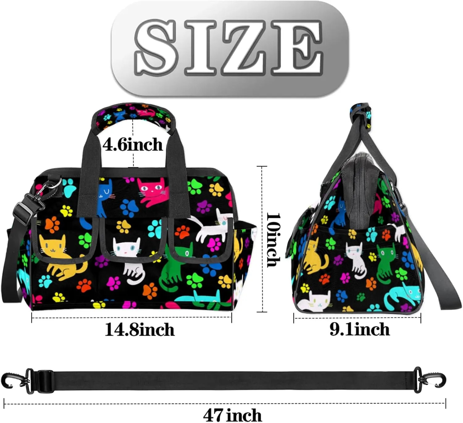 Cats Paw Heavy Duty Tool Bags for Men and Women 14.8 Inch, Soft Wide Mouth Tool Tote Organizer Bag with Adjustable Shoulder Strap