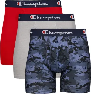 Champion Men's Underwear Boxer Briefs, Total Support Pouch, Cotton Stretch, 3-Pack