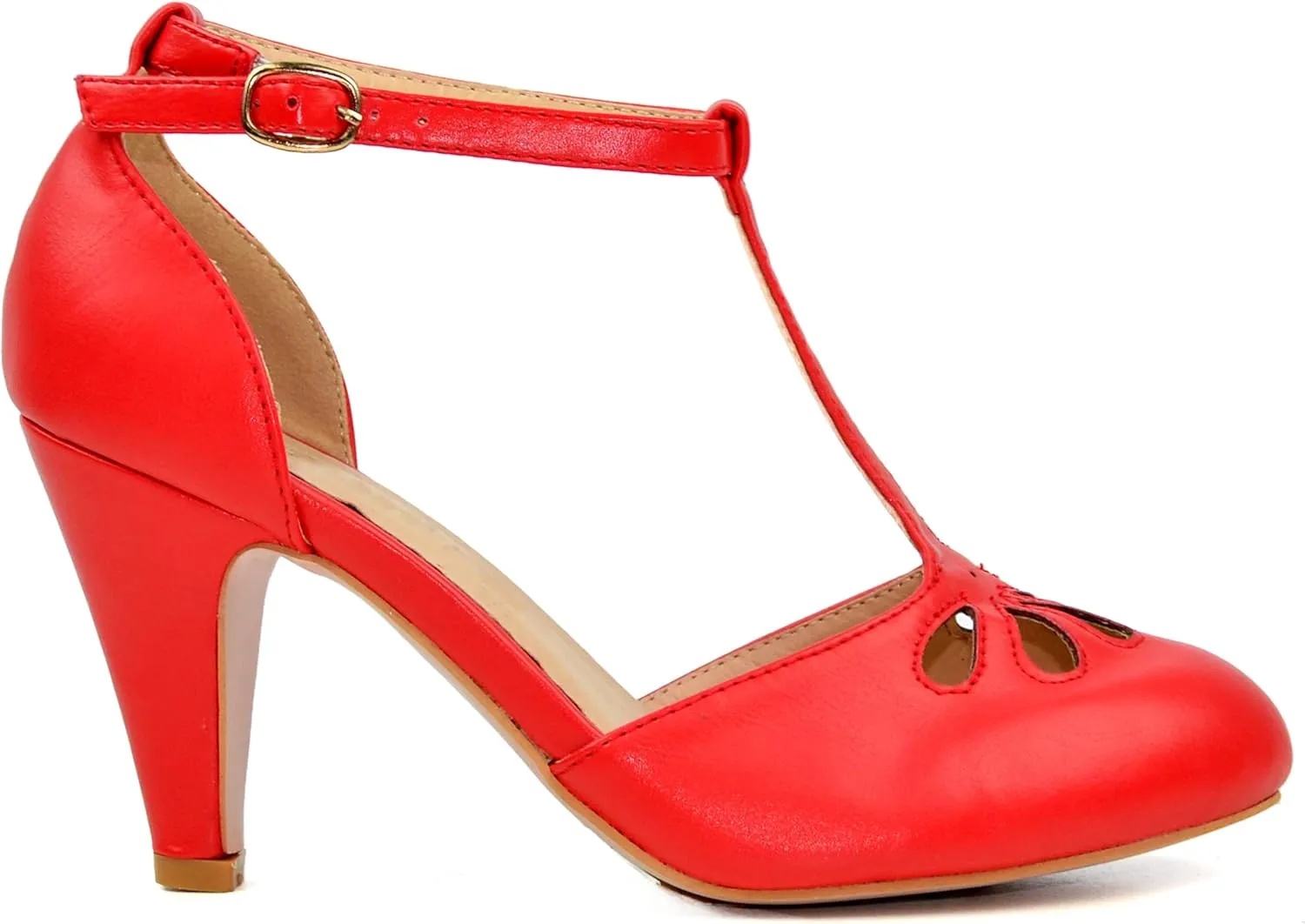 Chase & Chloe Women Mary Jane Oxford Pumps - Cute Low Kitten Heels - Retro Round Toe Shoe with Ankle Strap