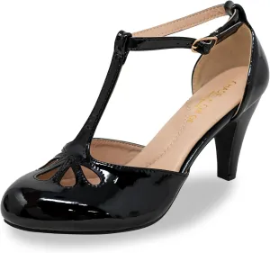 Chase & Chloe Women Mary Jane Oxford Pumps - Cute Low Kitten Heels - Retro Round Toe Shoe with Ankle Strap