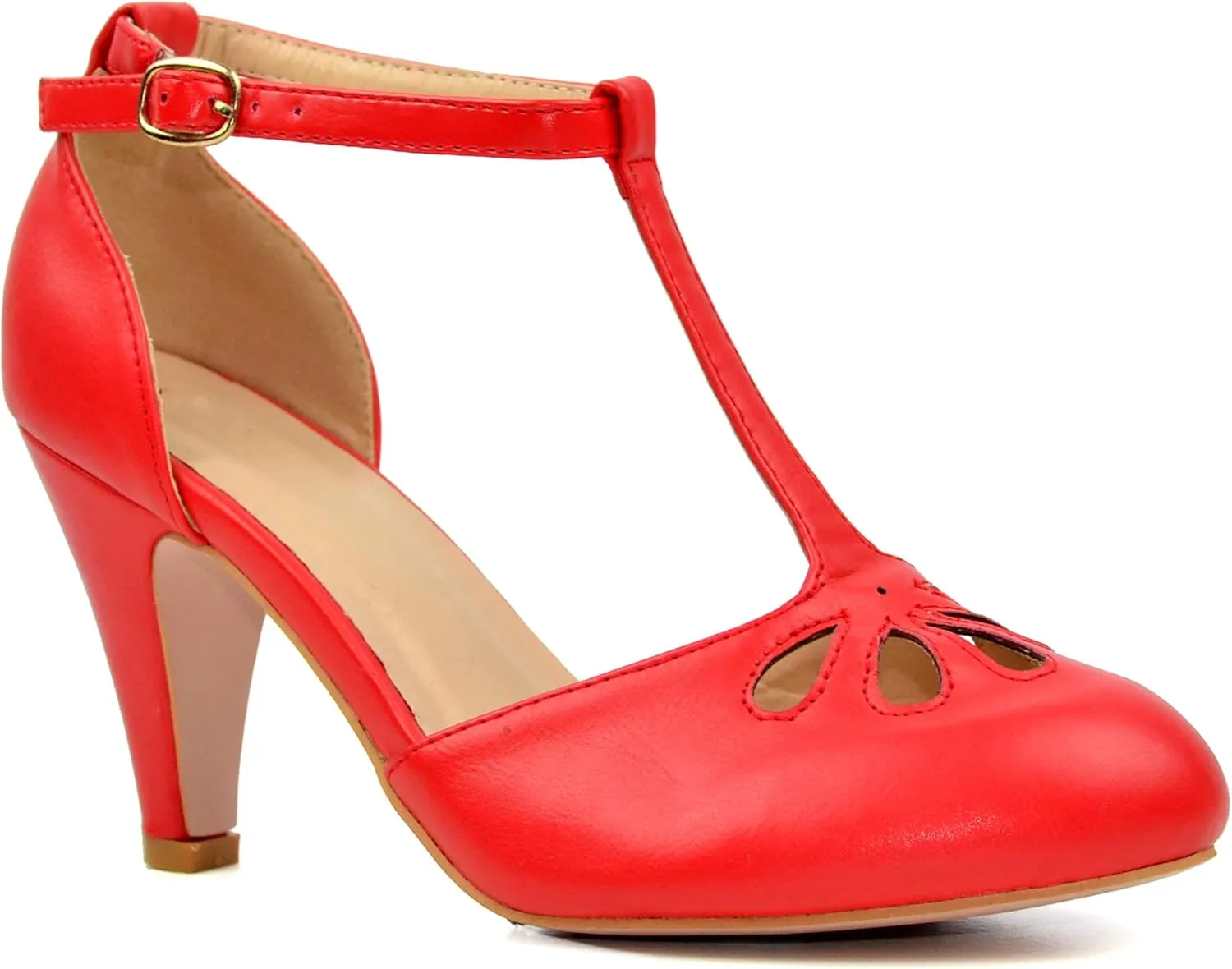 Chase & Chloe Women Mary Jane Oxford Pumps - Cute Low Kitten Heels - Retro Round Toe Shoe with Ankle Strap
