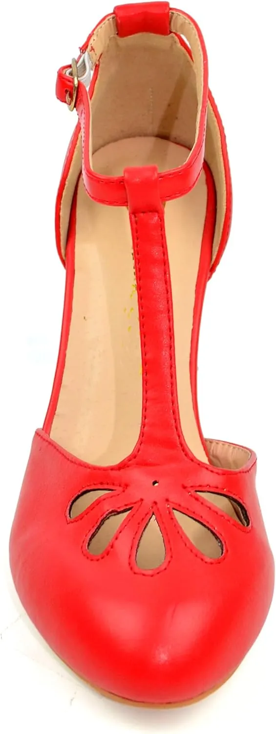 Chase & Chloe Women Mary Jane Oxford Pumps - Cute Low Kitten Heels - Retro Round Toe Shoe with Ankle Strap
