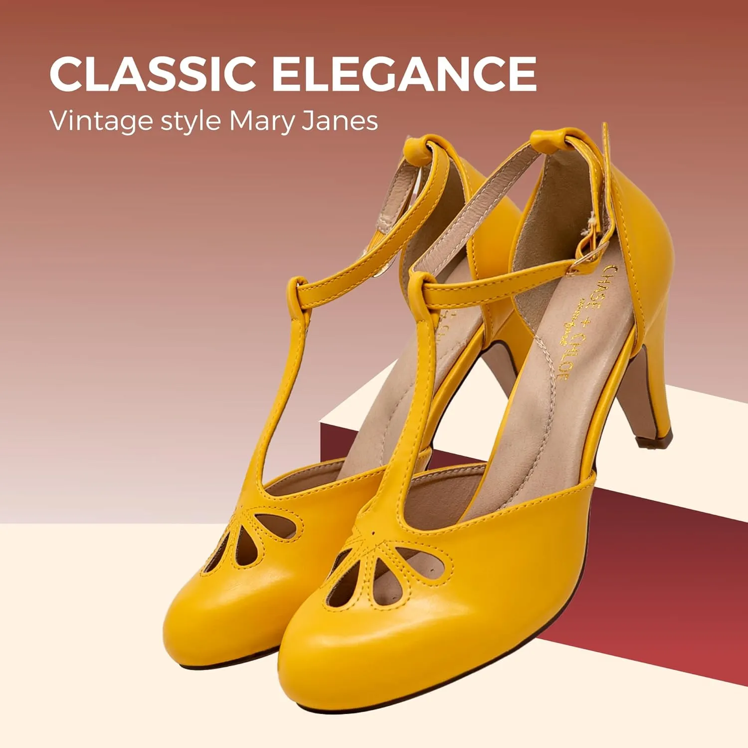 Chase & Chloe Women Mary Jane Oxford Pumps - Cute Low Kitten Heels - Retro Round Toe Shoe with Ankle Strap