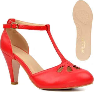 Chase & Chloe Women Mary Jane Oxford Pumps - Cute Low Kitten Heels - Retro Round Toe Shoe with Ankle Strap