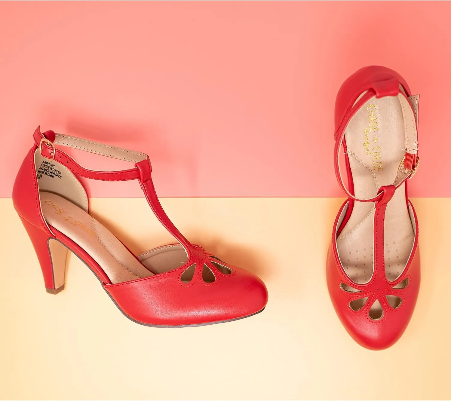 Chase & Chloe Women Mary Jane Oxford Pumps - Cute Low Kitten Heels - Retro Round Toe Shoe with Ankle Strap