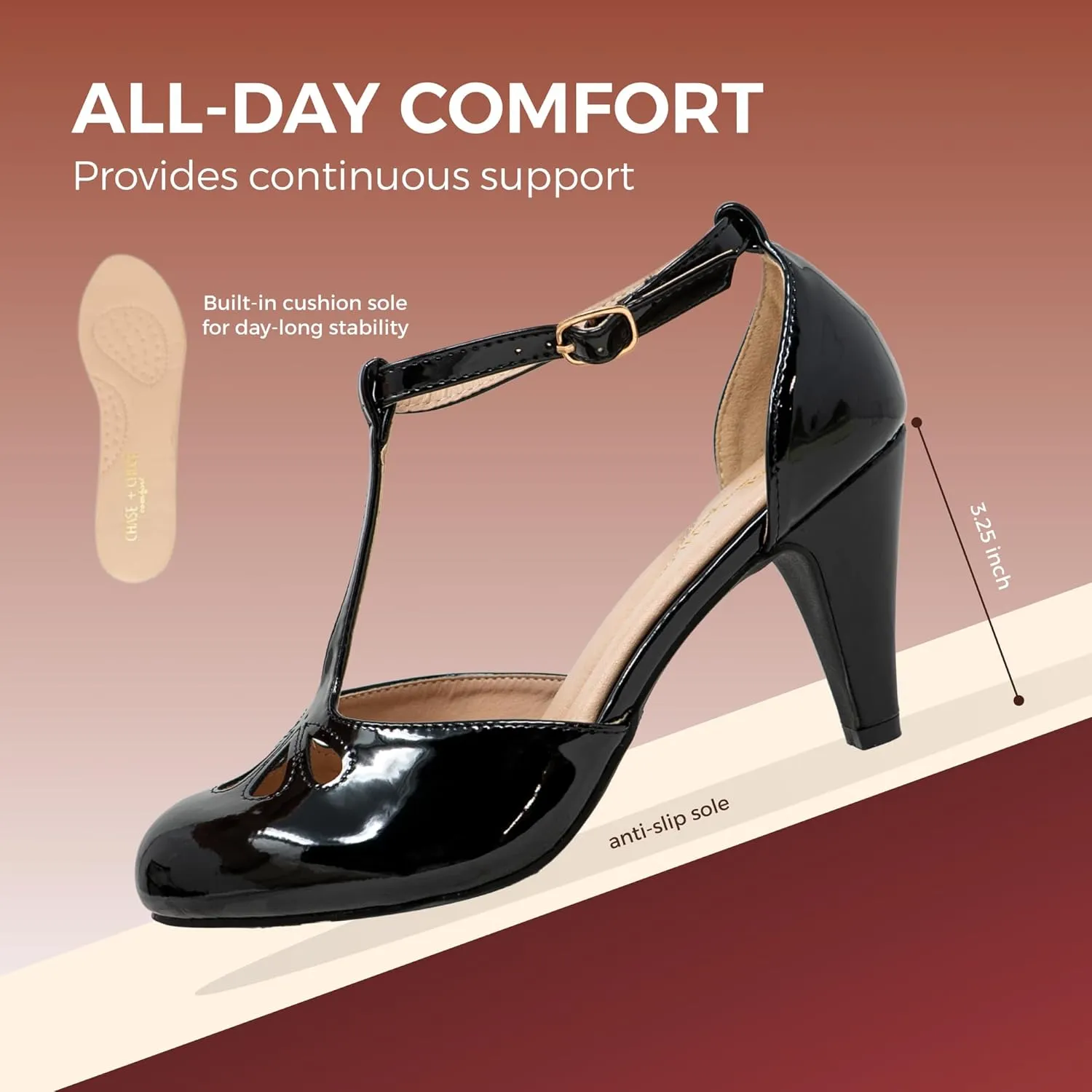 Chase & Chloe Women Mary Jane Oxford Pumps - Cute Low Kitten Heels - Retro Round Toe Shoe with Ankle Strap