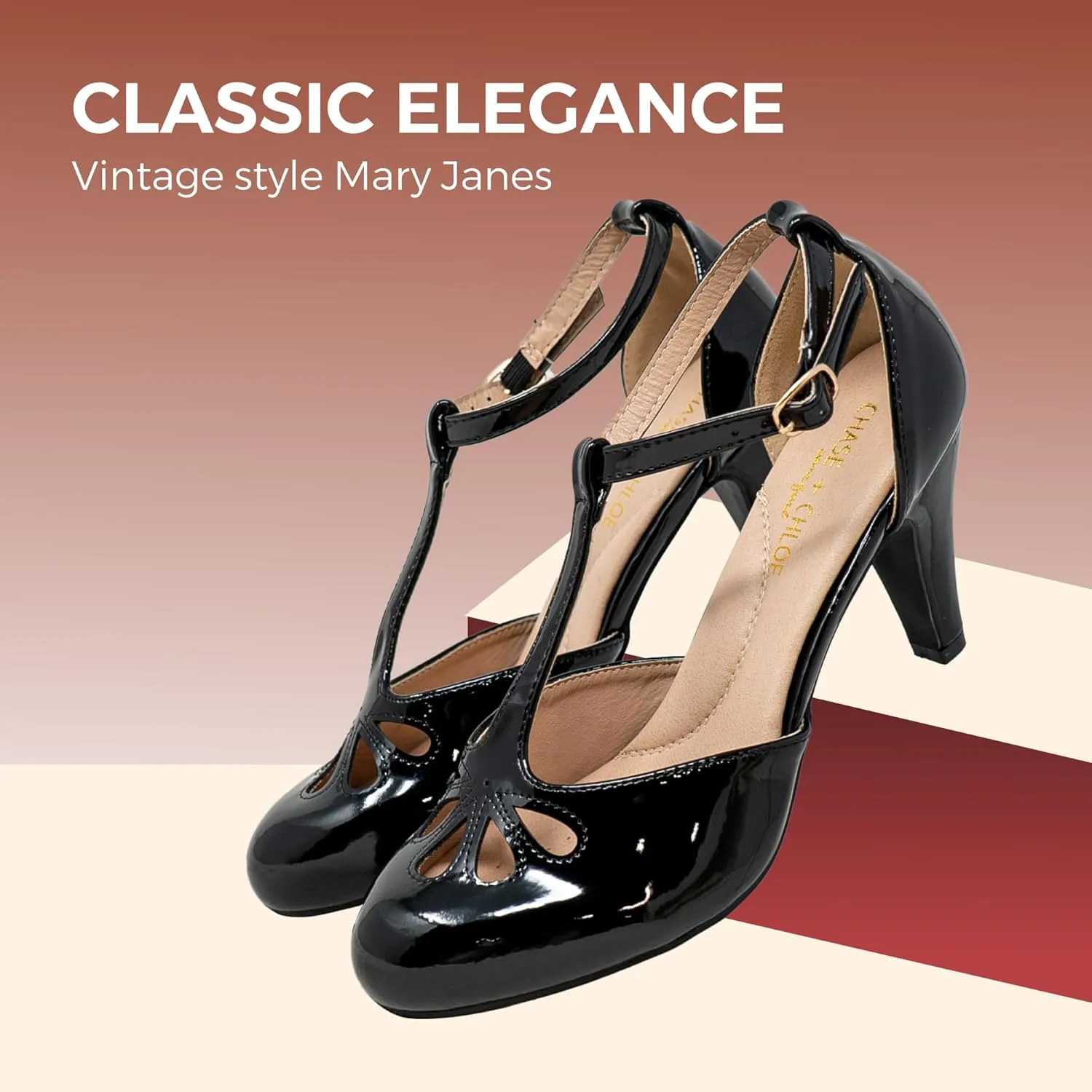 Chase & Chloe Women Mary Jane Oxford Pumps - Cute Low Kitten Heels - Retro Round Toe Shoe with Ankle Strap