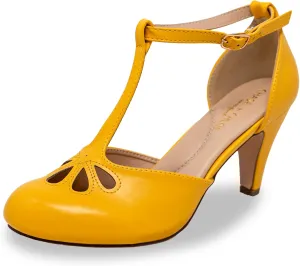 Chase & Chloe Women Mary Jane Oxford Pumps - Cute Low Kitten Heels - Retro Round Toe Shoe with Ankle Strap