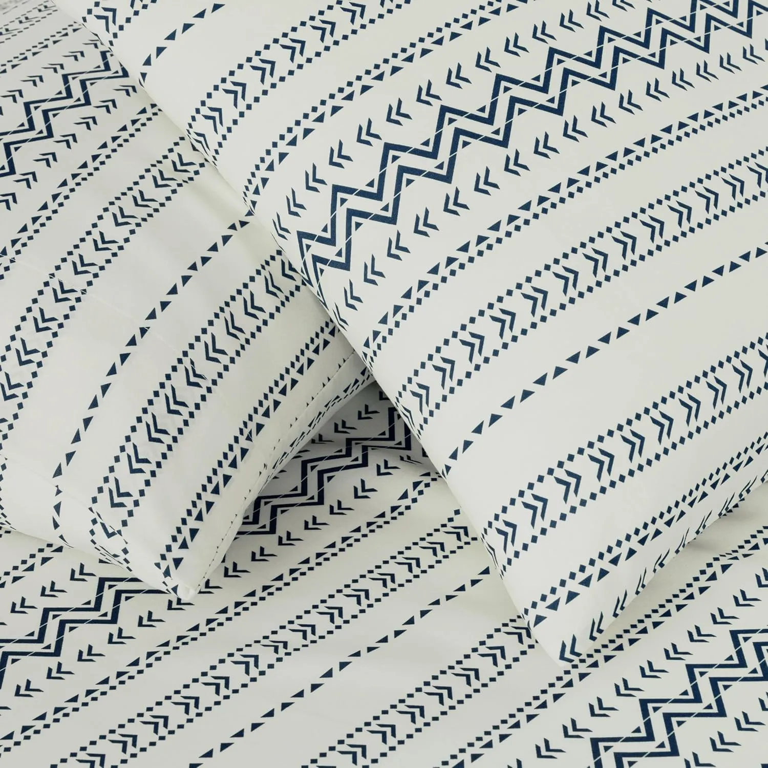 Chezmoi Collection 4-Piece Southwestern Tribal Lodge Bed Sheet Set, Queen Size - Ivory Navy Printed Microfiber Soft Breathable Deep Pocket Sheets and Pillowcases Set