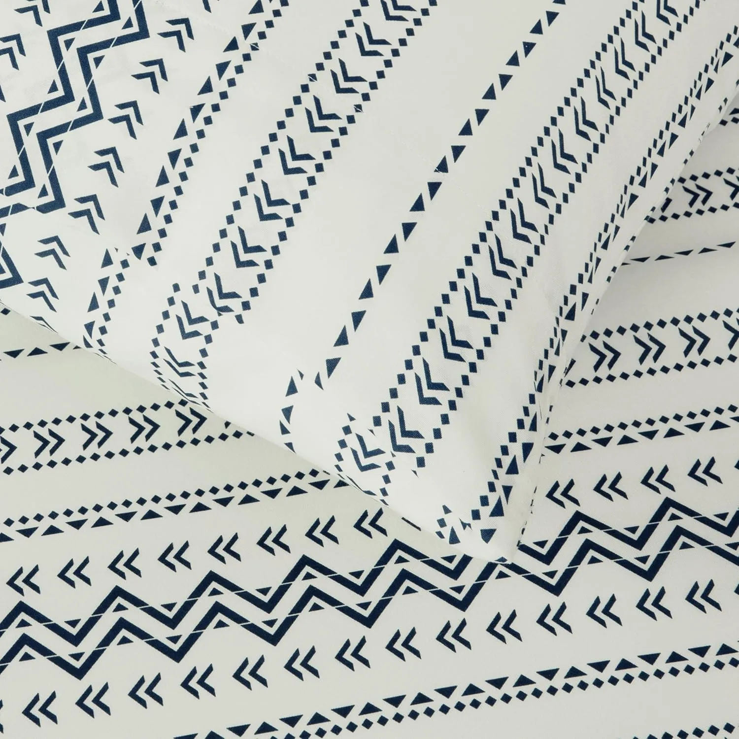 Chezmoi Collection 4-Piece Southwestern Tribal Lodge Bed Sheet Set, Queen Size - Ivory Navy Printed Microfiber Soft Breathable Deep Pocket Sheets and Pillowcases Set
