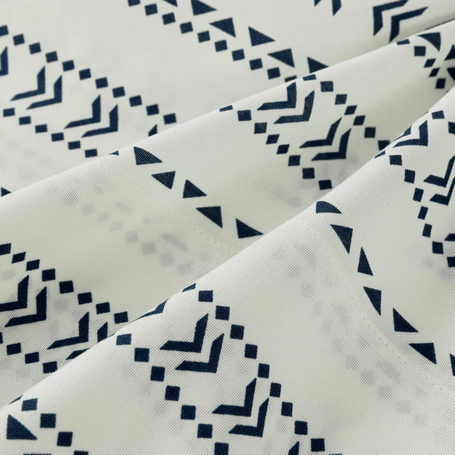 Chezmoi Collection 4-Piece Southwestern Tribal Lodge Bed Sheet Set, Queen Size - Ivory Navy Printed Microfiber Soft Breathable Deep Pocket Sheets and Pillowcases Set
