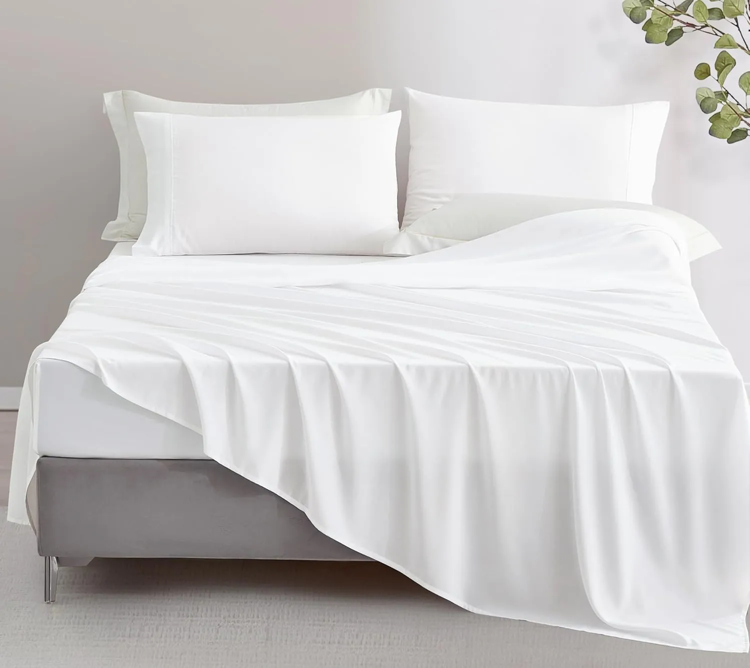 Chezmoi Collection 4-Piece Stone Washed Full Sheet Set - Rayon Derived from Bamboo & Polyester Blended, Breathable & Cooling 15-Inches Deep Pocket Sheets & Pillowcases Set, White