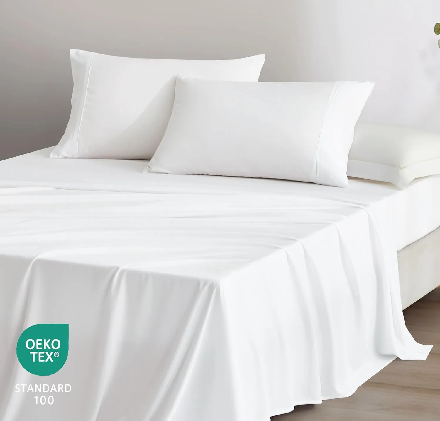 Chezmoi Collection 4-Piece Stone Washed Full Sheet Set - Rayon Derived from Bamboo & Polyester Blended, Breathable & Cooling 15-Inches Deep Pocket Sheets & Pillowcases Set, White