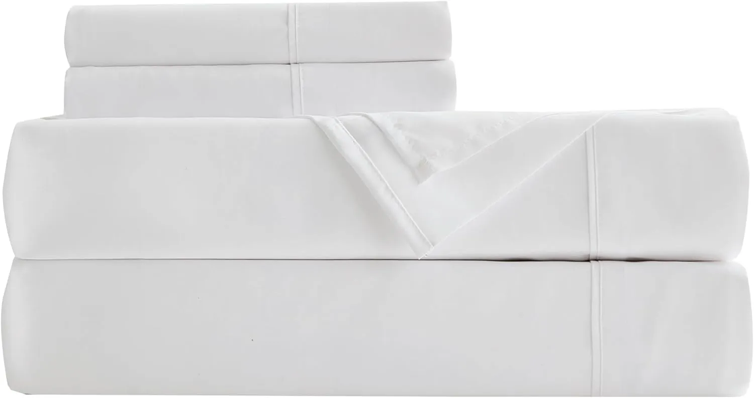 Chezmoi Collection 4-Piece Stone Washed Full Sheet Set - Rayon Derived from Bamboo & Polyester Blended, Breathable & Cooling 15-Inches Deep Pocket Sheets & Pillowcases Set, White