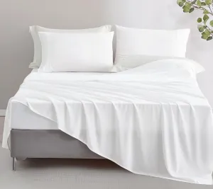 Chezmoi Collection 4-Piece Stone Washed Full Sheet Set - Rayon Derived from Bamboo & Polyester Blended, Breathable & Cooling 15-Inches Deep Pocket Sheets & Pillowcases Set, White