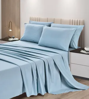 Chezmoi Collection 6-Piece Chambray Blue Sheet Set California King - Extra Soft Breathable Brushed Microfiber Bed Sheets with 15" Deep Pocket & 4 Pillowcases