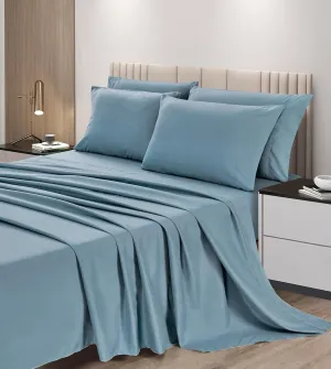 Chezmoi Collection 6-Piece China Blue Sheet Set King - Extra Soft Breathable Brushed Microfiber Bed Sheets with 15" Deep Pocket & 4 Pillowcases