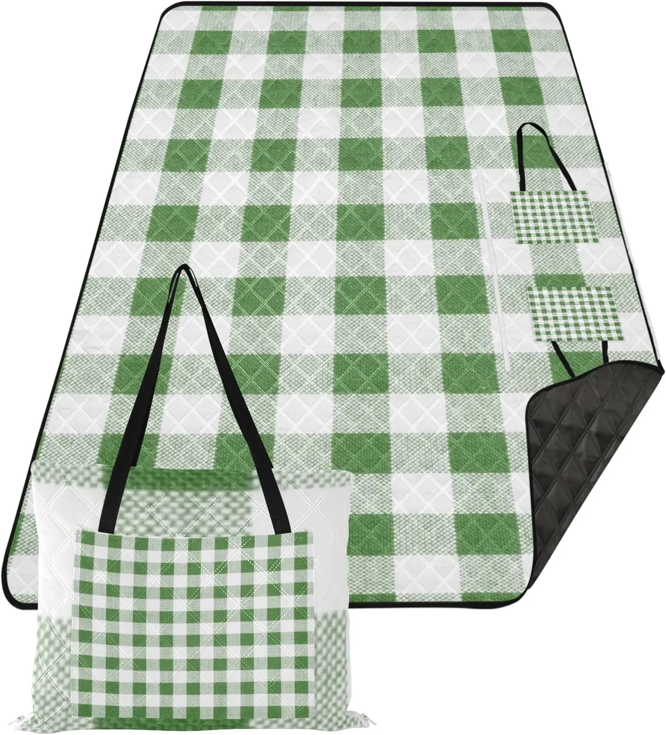 CHIFIGNO Retro Green and White Picnic Supplies Foldable Mat Sandproof Beach Blanket Waterproof Floral Outdoor Camping Mat 80" x 60"