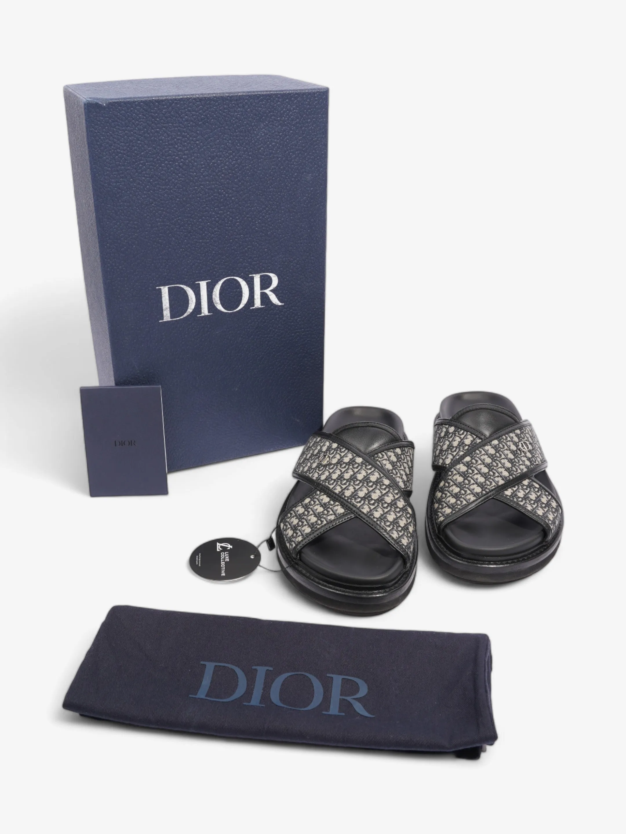 Christian Dior Aqua Sandal Beige  / Navy Oblique  Canvas EU 42 UK 8