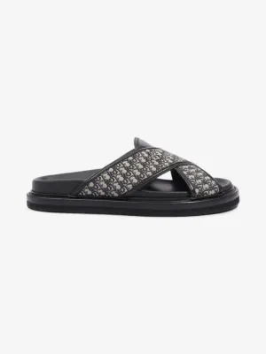 Christian Dior Aqua Sandal Beige  / Navy Oblique  Canvas EU 42 UK 8