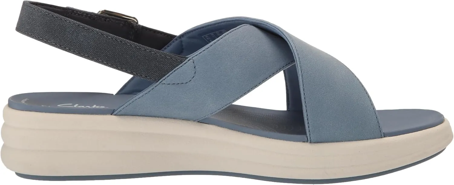 Clarks Women's Drift Sun Wedge Sandal, Denim Synthetic, 6