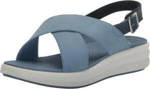 Clarks Women's Drift Sun Wedge Sandal, Denim Synthetic, 6
