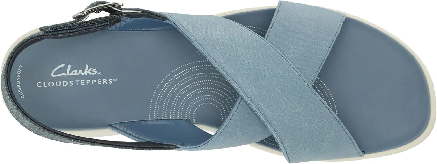 Clarks Women's Drift Sun Wedge Sandal, Denim Synthetic, 6