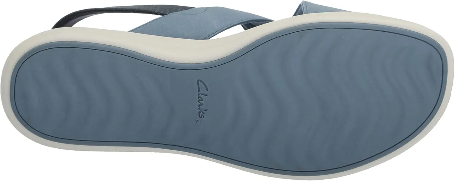 Clarks Women's Drift Sun Wedge Sandal, Denim Synthetic, 6