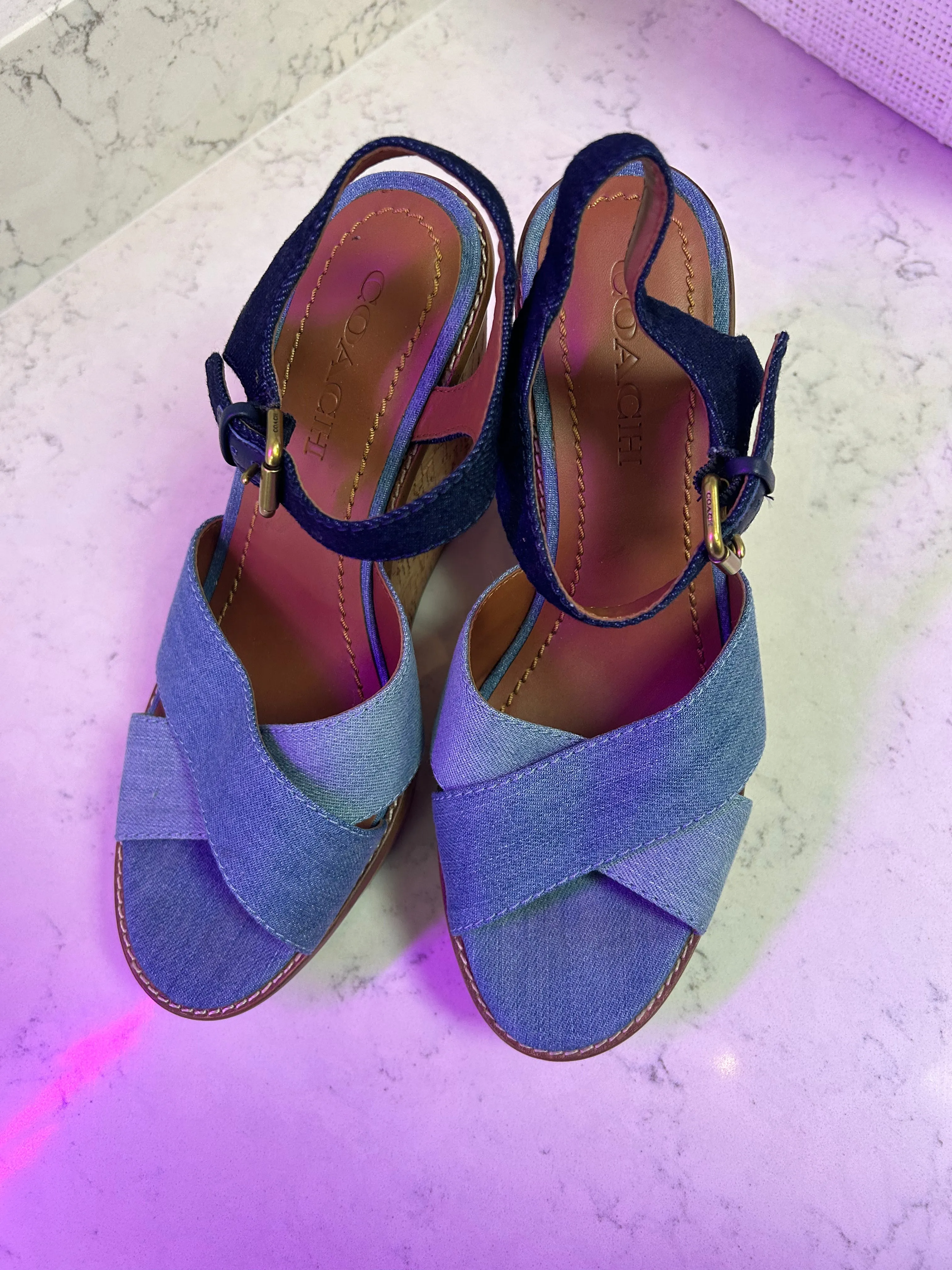 Coach "Cross Band High Wedge Sandal"