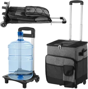 Collapsible Insulated Cooler Bag With Wheels, 35L Soft Cooler With Adjustable Cart, Leakproof, 9.2 Gallons For Picnics, Bbqs, Shopping, Beaches
