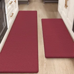 Color&Geometry Kitchen Rug Set 2 Piece Kitchen Runner Rug Kitchen Floor Mat, Cushioned Anti Fatigue Non Skid Waterproof Comfort Standing Kitchen Mat, 17"x29" 17"x59", Red