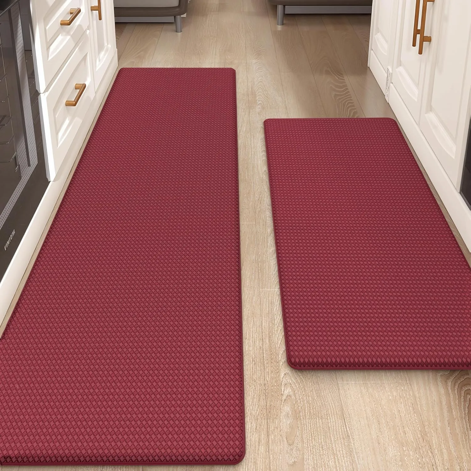 Color&Geometry Kitchen Rug Set 2 Piece Kitchen Runner Rug Kitchen Floor Mat, Cushioned Anti Fatigue Non Skid Waterproof Comfort Standing Kitchen Mat, 17"x29" 17"x59", Red