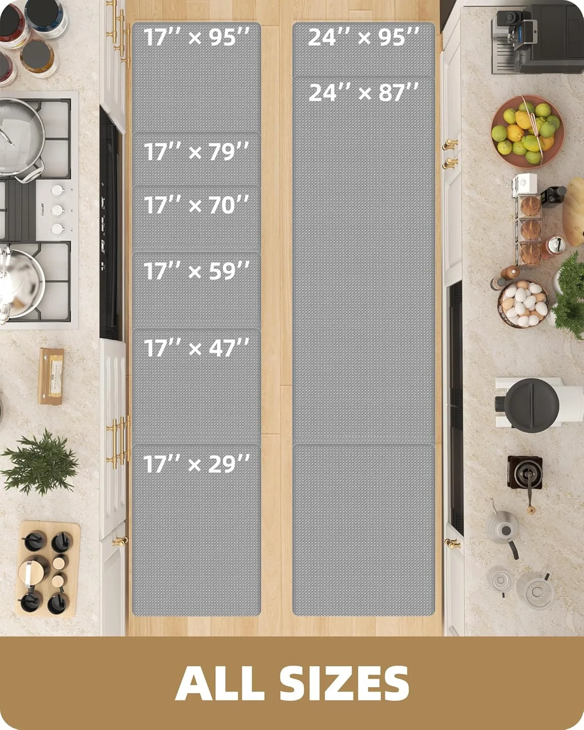 Color&Geometry Kitchen Rugs, Kitchen Runner Rug Kitchen Floor Mat, Cushioned Anti-Fatigue Kitchen Mat, Non Slip Waterproof Comfort Standing Padded, Memory Foam Kitchen mat, 17"x79", Grey