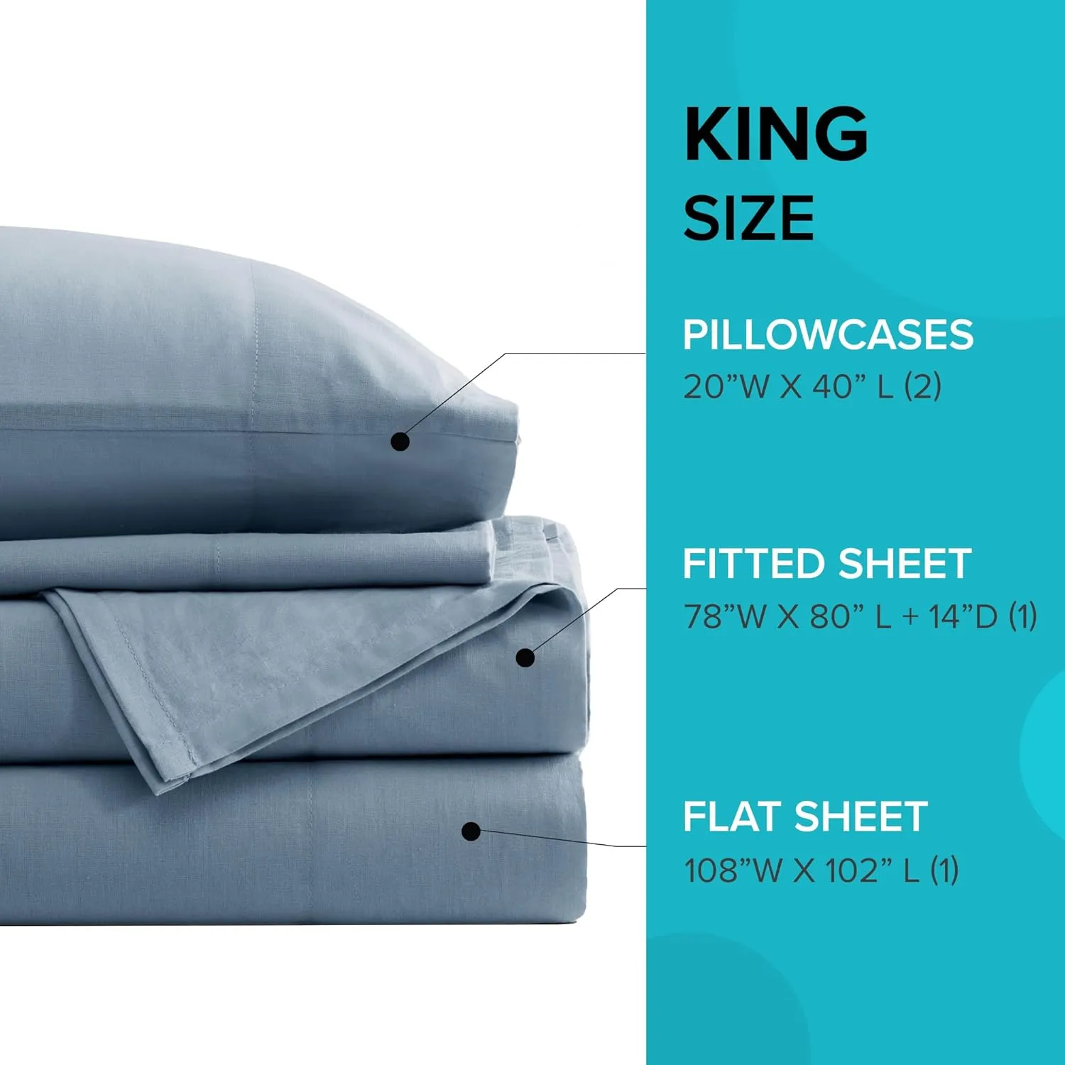 Comfort Spaces 100% Cotton Sheet Set Breathable, Lightweight, Soft with 14" Elastic Pocket Fits up to 16" Mattress, All Season Cozy Bedding, Matching Pillow Case, King Blue 4 Piece