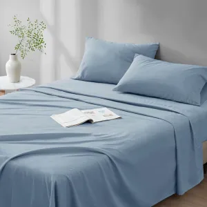 Comfort Spaces 100% Cotton Sheet Set Breathable, Lightweight, Soft with 14" Elastic Pocket Fits up to 16" Mattress, All Season Cozy Bedding, Matching Pillow Case, King Blue 4 Piece