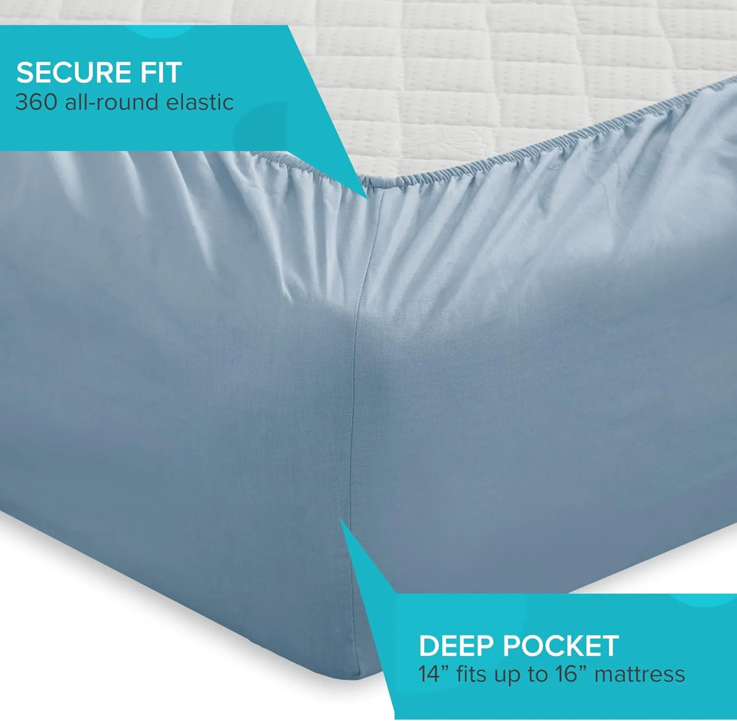 Comfort Spaces 100% Cotton Sheet Set Breathable, Lightweight, Soft with 14" Elastic Pocket Fits up to 16" Mattress, All Season Cozy Bedding, Matching Pillow Case, King Blue 4 Piece
