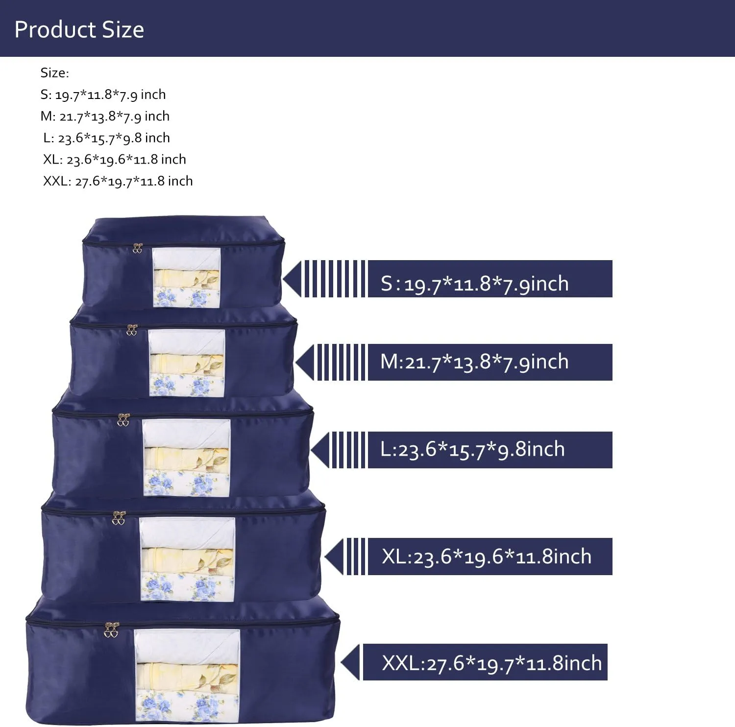 Comforter Storage Bags Pack of 2,Pillow Beddings/Blanket Clothes Organizer Storage Containers with Zippers,Breathable and Moistureproof(Navy blue 2pcs, XXL)