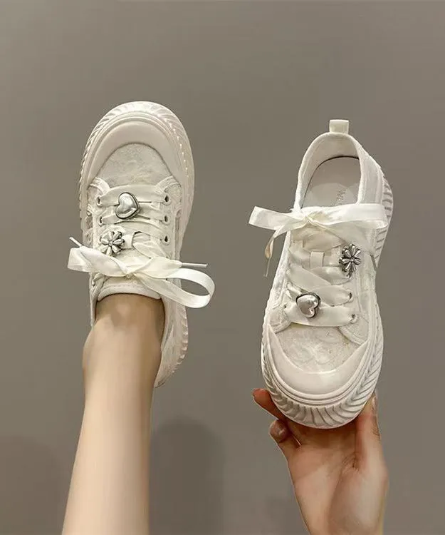 Comfy Beige Breathable Mesh Flat Feet Shoes Splicing Lace Up