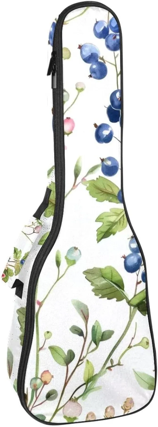 Concert Ukulele Case Sprigs of Plants and Wild Berries Soft Thick Padded Ukulele Backpack 10MM thick Sponge Padding