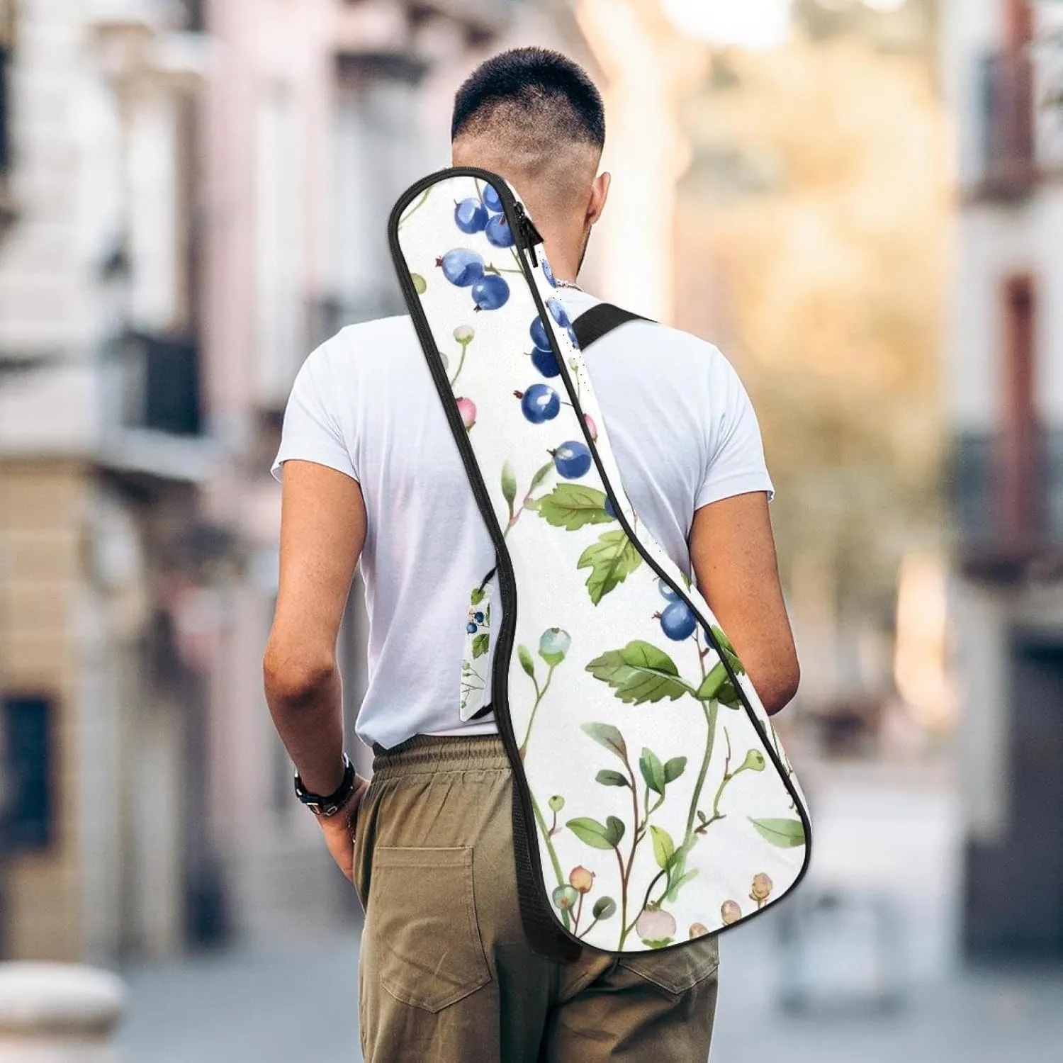 Concert Ukulele Case Sprigs of Plants and Wild Berries Soft Thick Padded Ukulele Backpack 10MM thick Sponge Padding